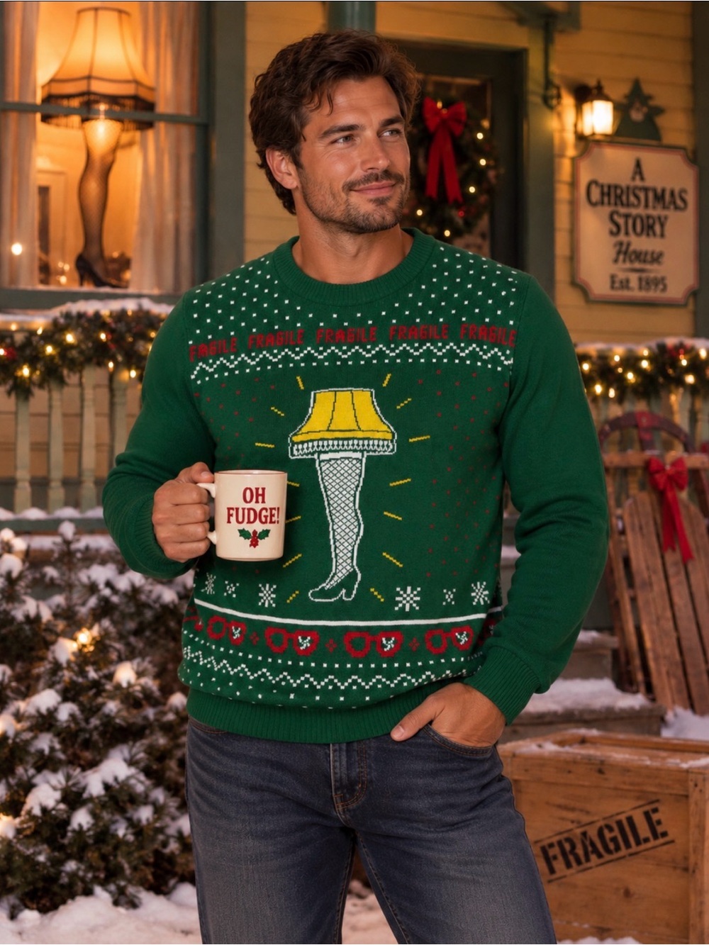 A Christmas Story Green Leg Lamp Sweater.